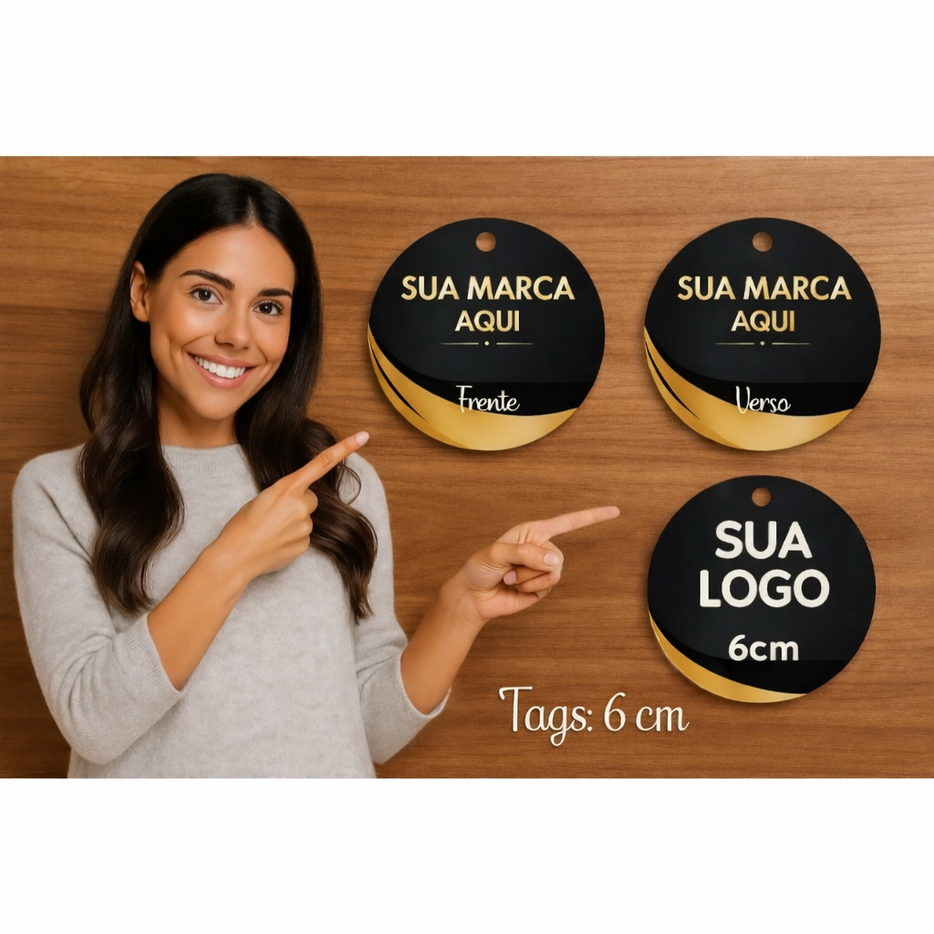 Tag Redonda 6x6cm Personalizada Frente e Verso Alta Qualidade para Lembrancinhas Brindes e Produtos