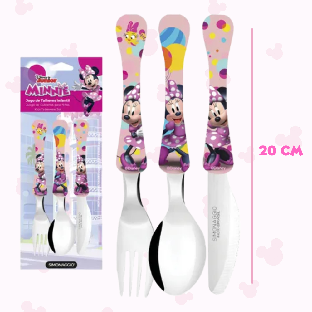 Jogo de Talheres Infantil Minnie Disney Inox 3 Peças | Kit Criança Seguro — imagem 2 de 2