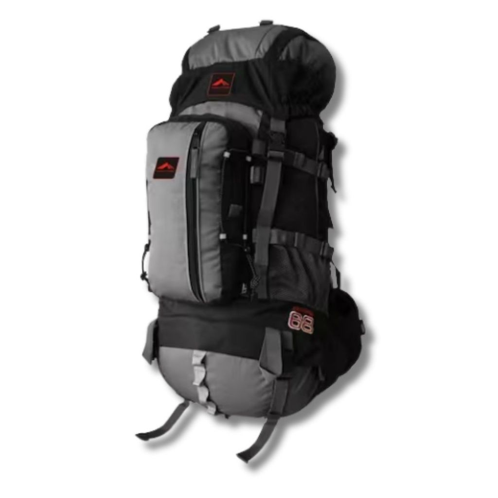 Mochila Crampon 68 Litros Preto com Cinza – Mochila Cargueira para Camping e Trekking
