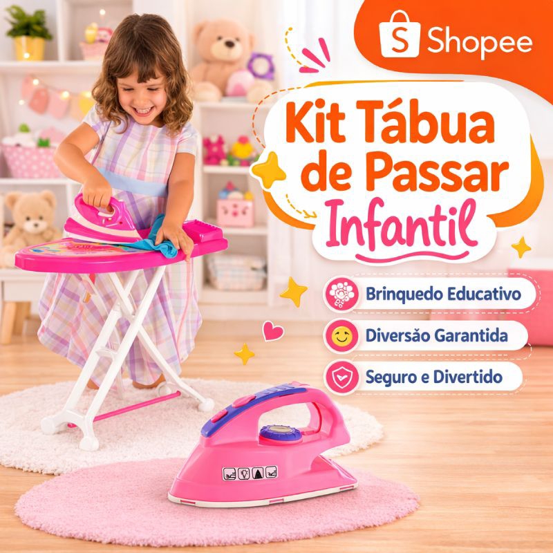 Kit Passar Roupa Infantil Tabua + Ferro Infantil