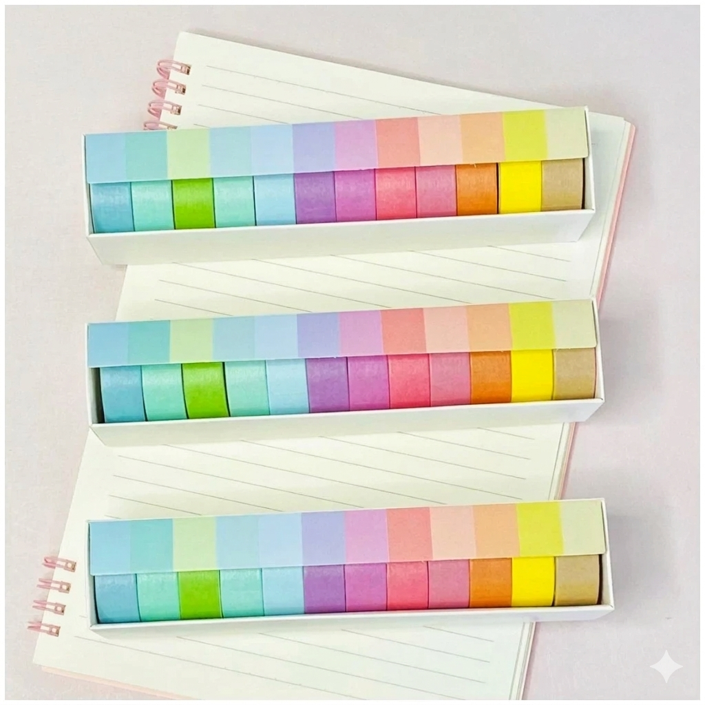 Fita Adesiva Decorativa Washi tape tom pastel com 12 unidades