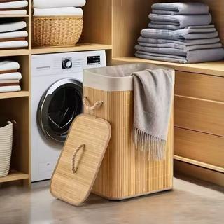 Cesto de roupa suja de bambu de 72 litros com tampa e alça, forro espesso, adequado para …