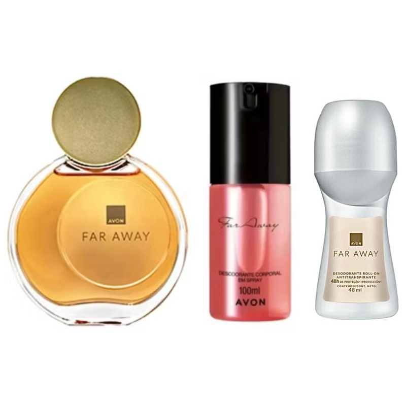 Kit Far Away Original Avon (Colônia, Deo Corporal e Desodorante Roll-on)