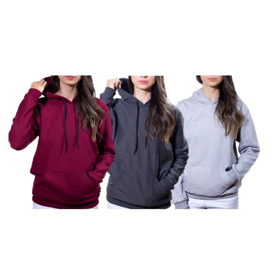 Kit 3 Moletom Canguru 100% Algodão Casaco Com Capuz Feminino e Masculino Blusa Unissex