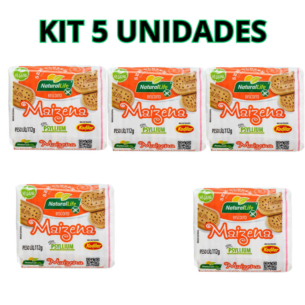 Kit 5UN Biscoito Maizena Sem Gluten Natural Life 112g Vegano Maisena