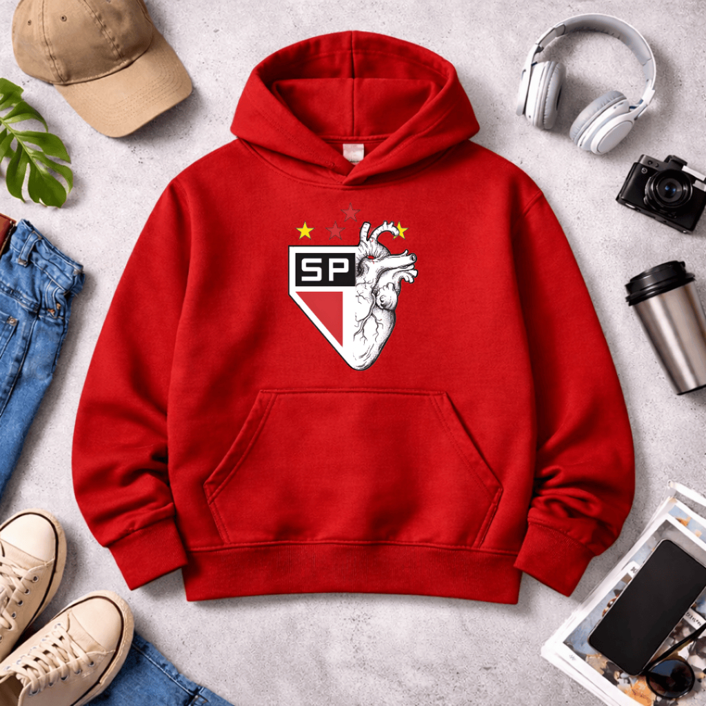 Moletom Adulto Canguru Com Capuz Unissex | Tricolor SP | Moletom, Agasalho Confortável Para Dias Frios - Estampa Futebol