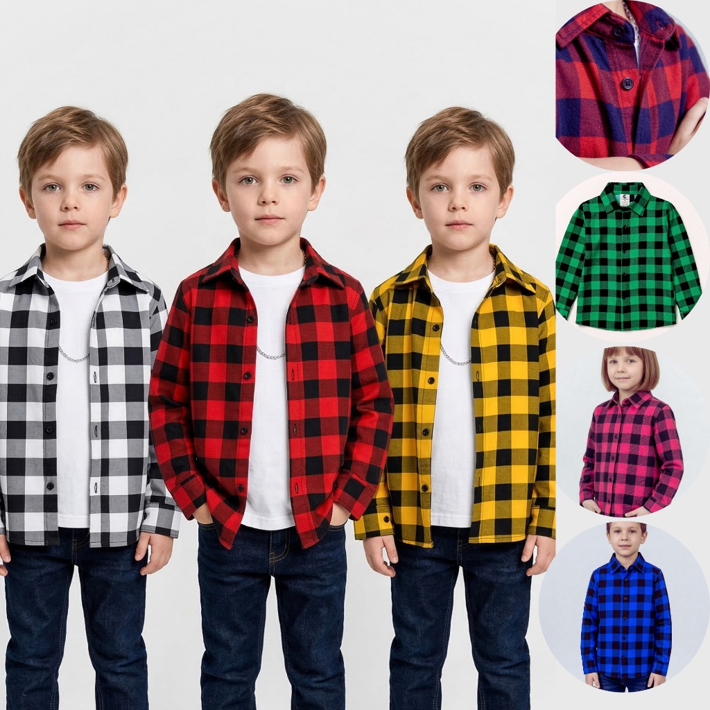 Camisa Xadrez Infantil Manga Longa Estilo Blogueirinho Premium Várias Cores Festa Junina Tam 2 a 10