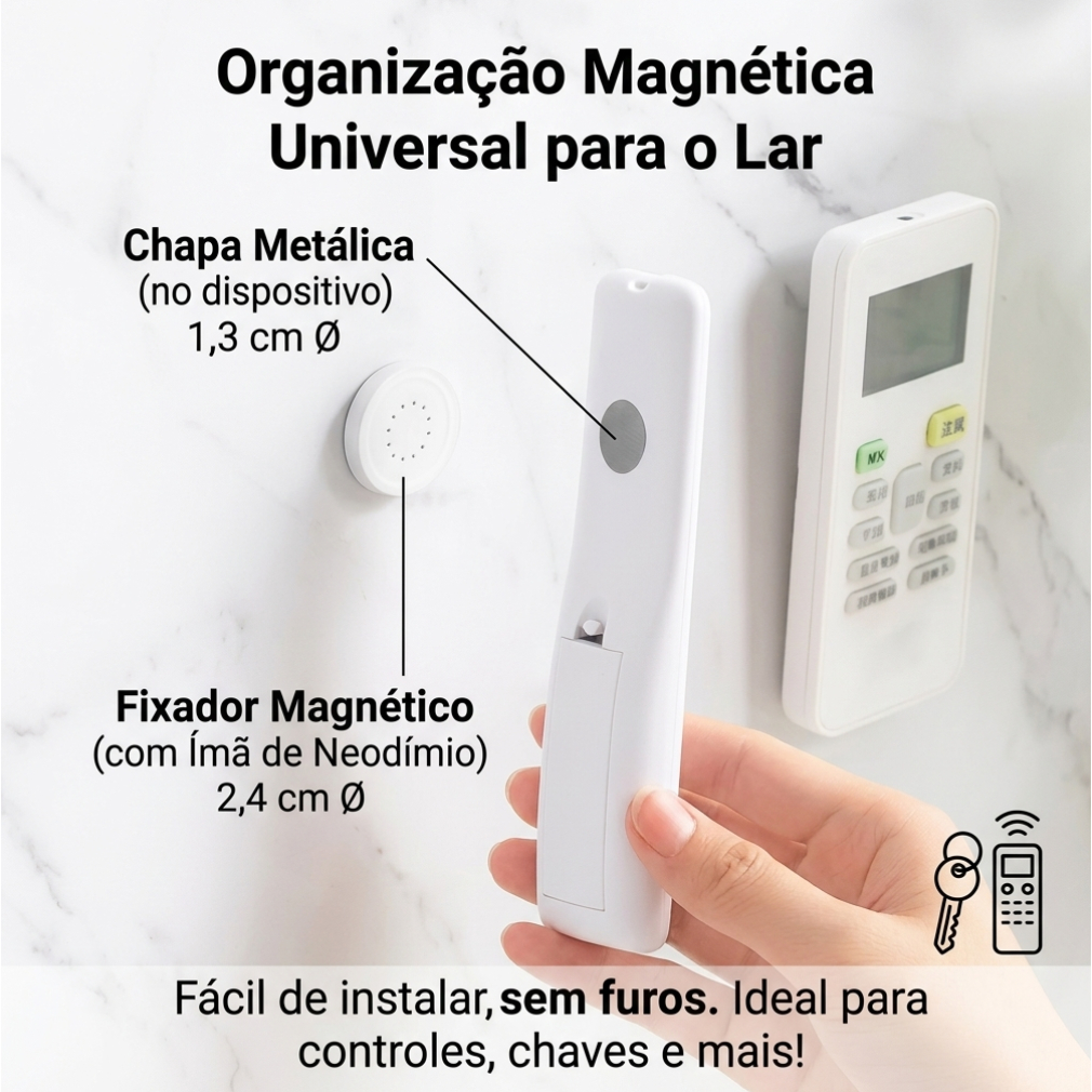 Suporte Parede Adesivo Gancho Imã Organizador Controle Tv Ar Magnético Fixador Sem Furar Resistente Roteador Lay1503