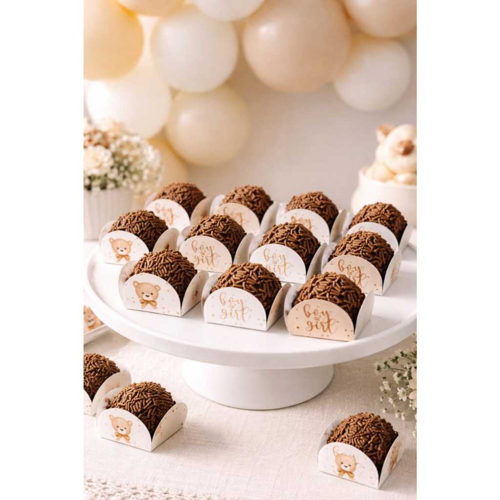 50 a 200 Forminhas para doces e brigadeiro URSINHO DOURADO Chá Revelação Neutro - 4 pétalas docinhos,festa,chá de bebeE