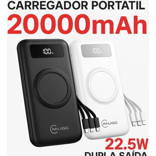 Carregador Portátil Sem Fio Por Indução PowerBank 20000mAh Com Cabos Inclusos Embutidos Rápido Turbo em Oferta na Shopee