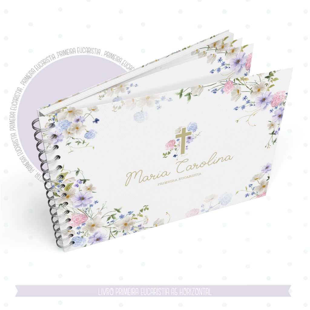 KIT CAIXA CARTONADA 25X19X9 + ÁLBUM PRIMEIRA EUCARISTIA - ARTE LILAS