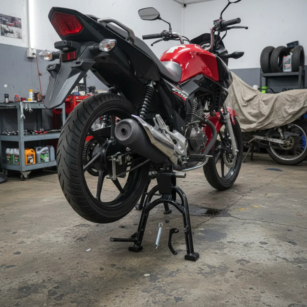 CAVALETE DESCANSO CENTRAL RESISTENTE EM AÇO TITAN FAN START CARGO 160 KIT EIXO MOLA  MEIA LUA PRETO