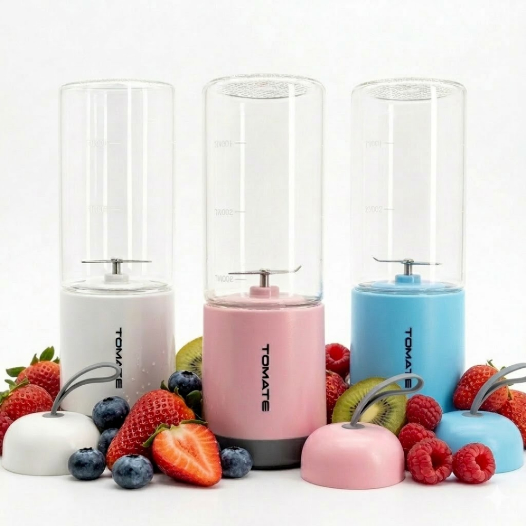 Mini Liquidificador Portátil USB 330ml Copo de Vidro 4 Lâminas  para Suco Shake Smoothie