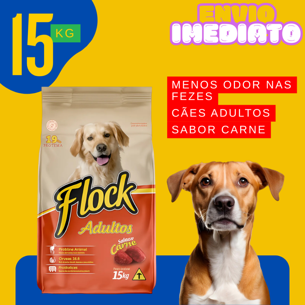 Ração Para Cachorro 15/30Kg Flock Carne Para Cães Adultos de Todas As Raças - Envio Imediato