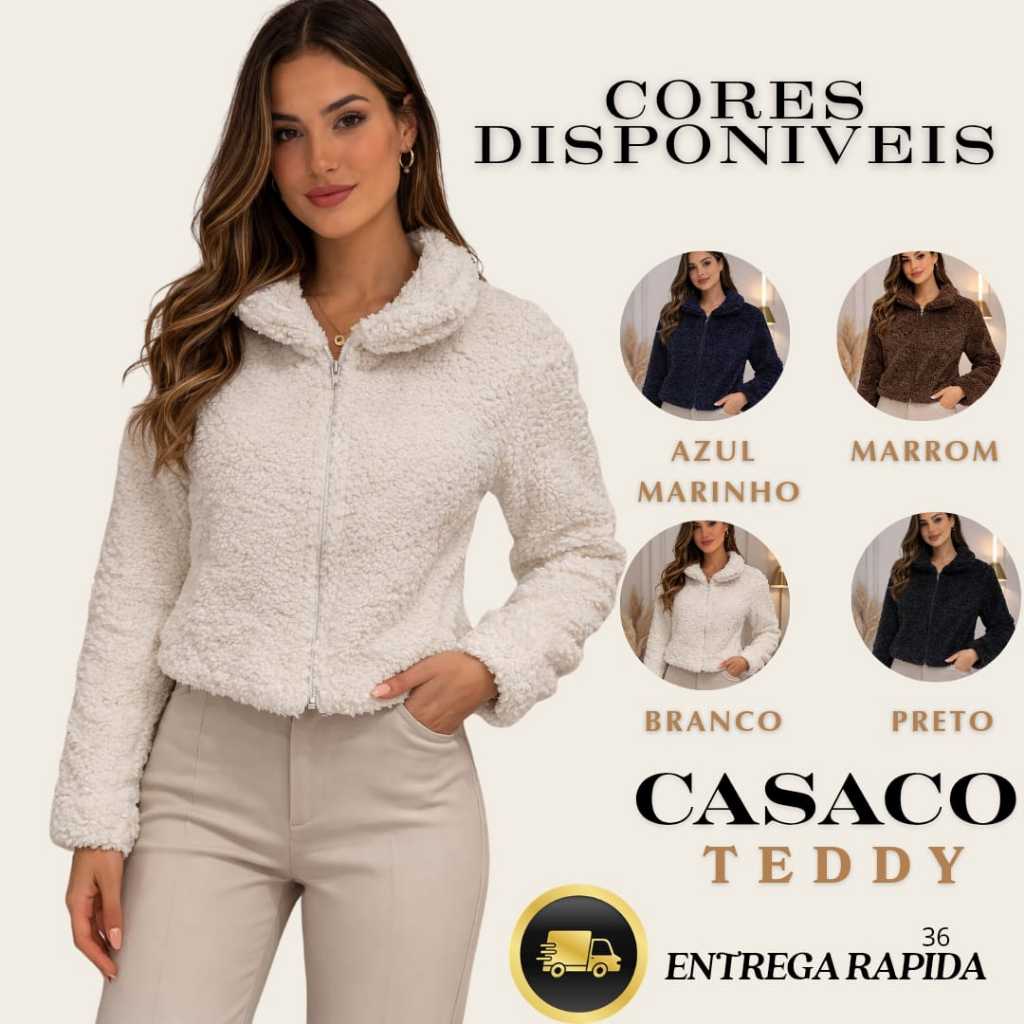 Casaco teddy de pelinho Jaqueta curta feminina inverno e frio estilo