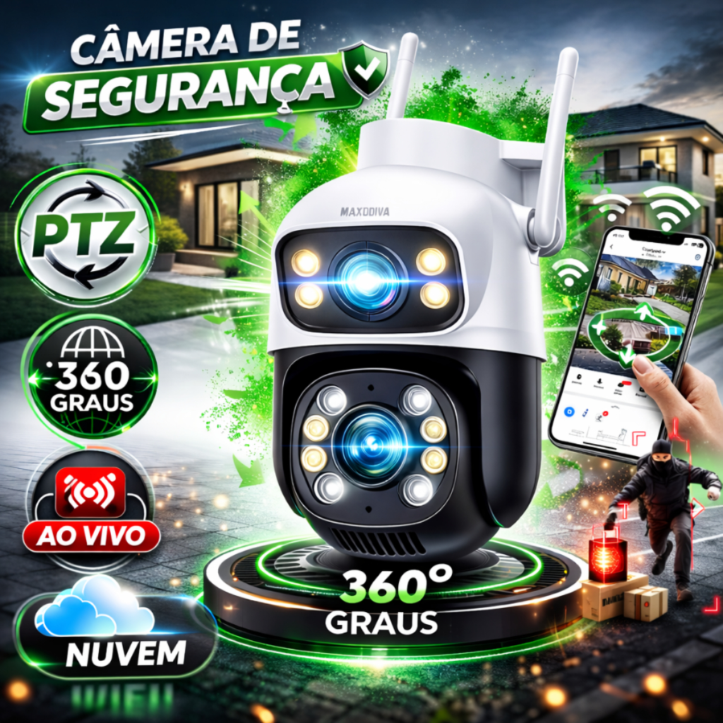 Camera De Segurança Ip Externa Wifi Dupla Lentes 2 Em 1 Visao Noturna Cor Branco Com Preto em Oferta na Shopee