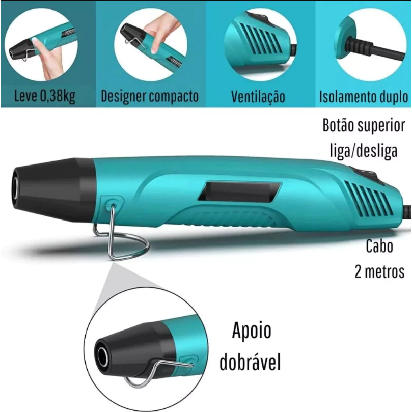 Mini Soprador de Ar Quente 110V 320W 350°C Ferramenta Térmica Portátil para Termo Retrátil, Artesanato, DIY e Eletrônica