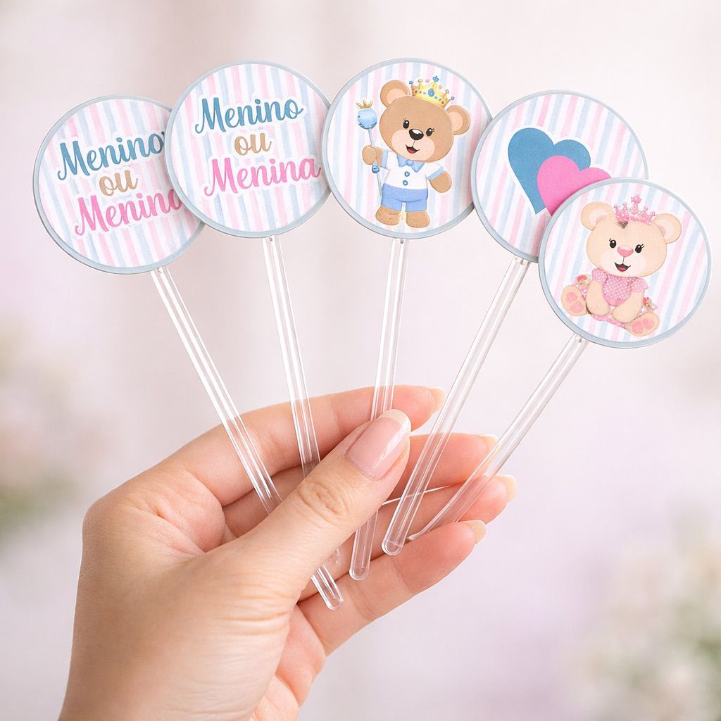 50 Tags Topper para Docinhos Chá Revelação - CHÁ URSINHOS - Kit Festa - Enfeites - Personalizados - Decoração