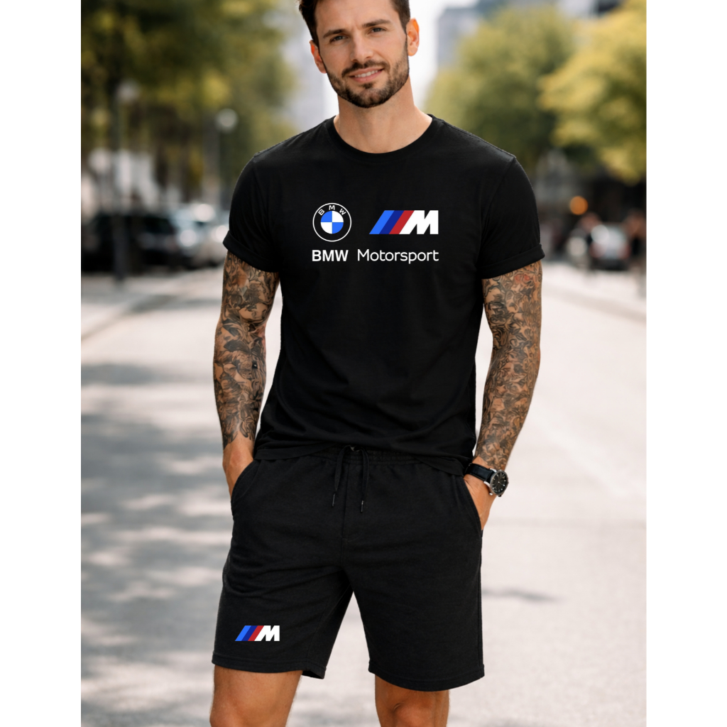 Conjunto Camiseta + Short Tectel  Estampado BMW SPORT Street Camiseta Malha Linha Premium + Short