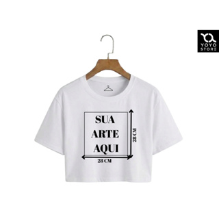 Blusa Cropped 1 Estampa Feminina 100% Algodão Frase ou Logo Personalizada, Sua Frase Sua Logo Ou Arte LEIA A DESCRIÇÃO em Oferta na Shopee