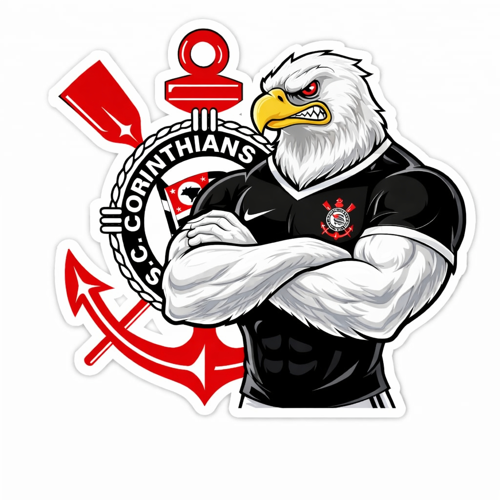 Adesivo do Corinthians - Mascote junto com Escudo Brilhante - Tamanho Medio