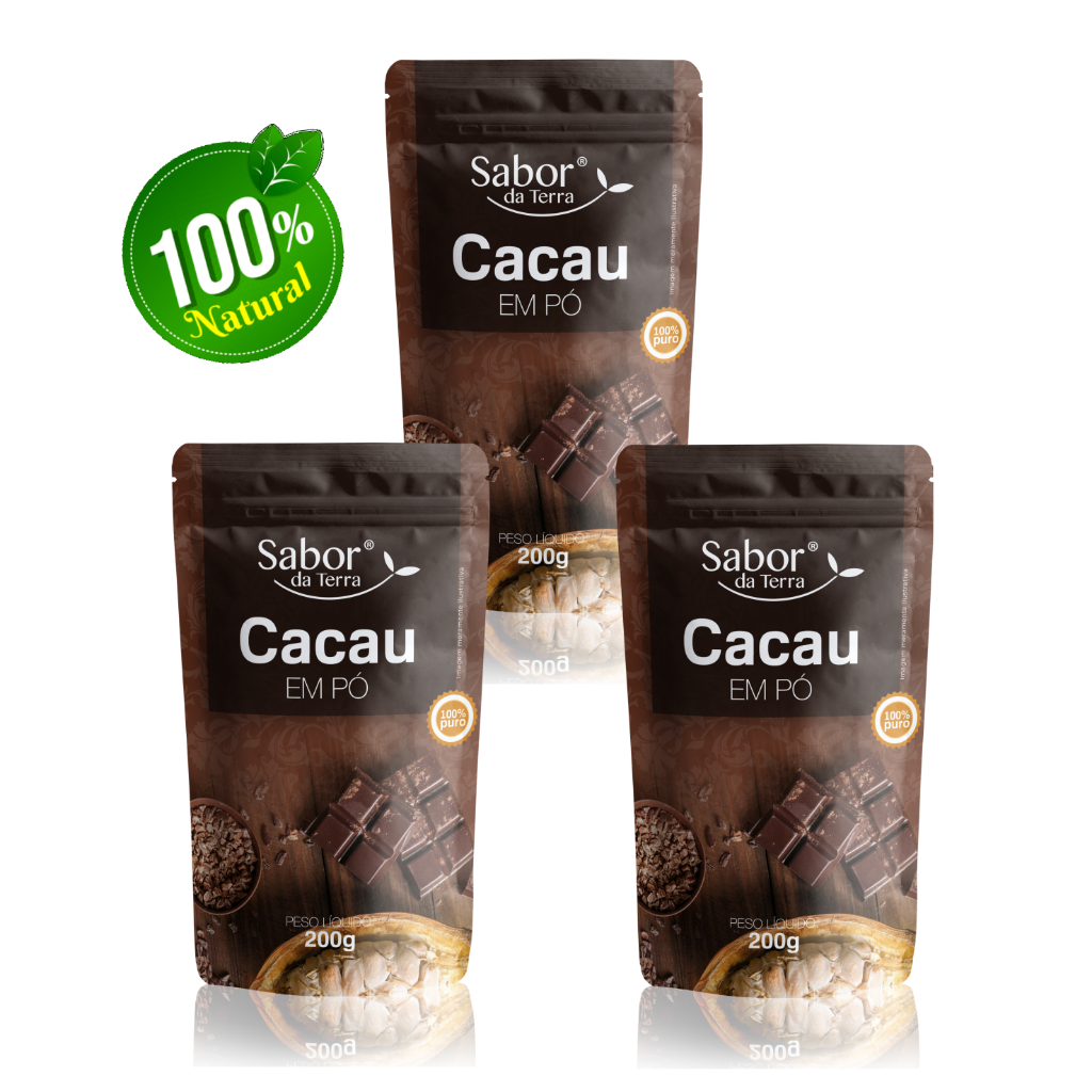 Combo 3 Unidades: Cacau em Pó | 100% Puro | 200g | Para Receitas e Sobremesas | Amor da Terra