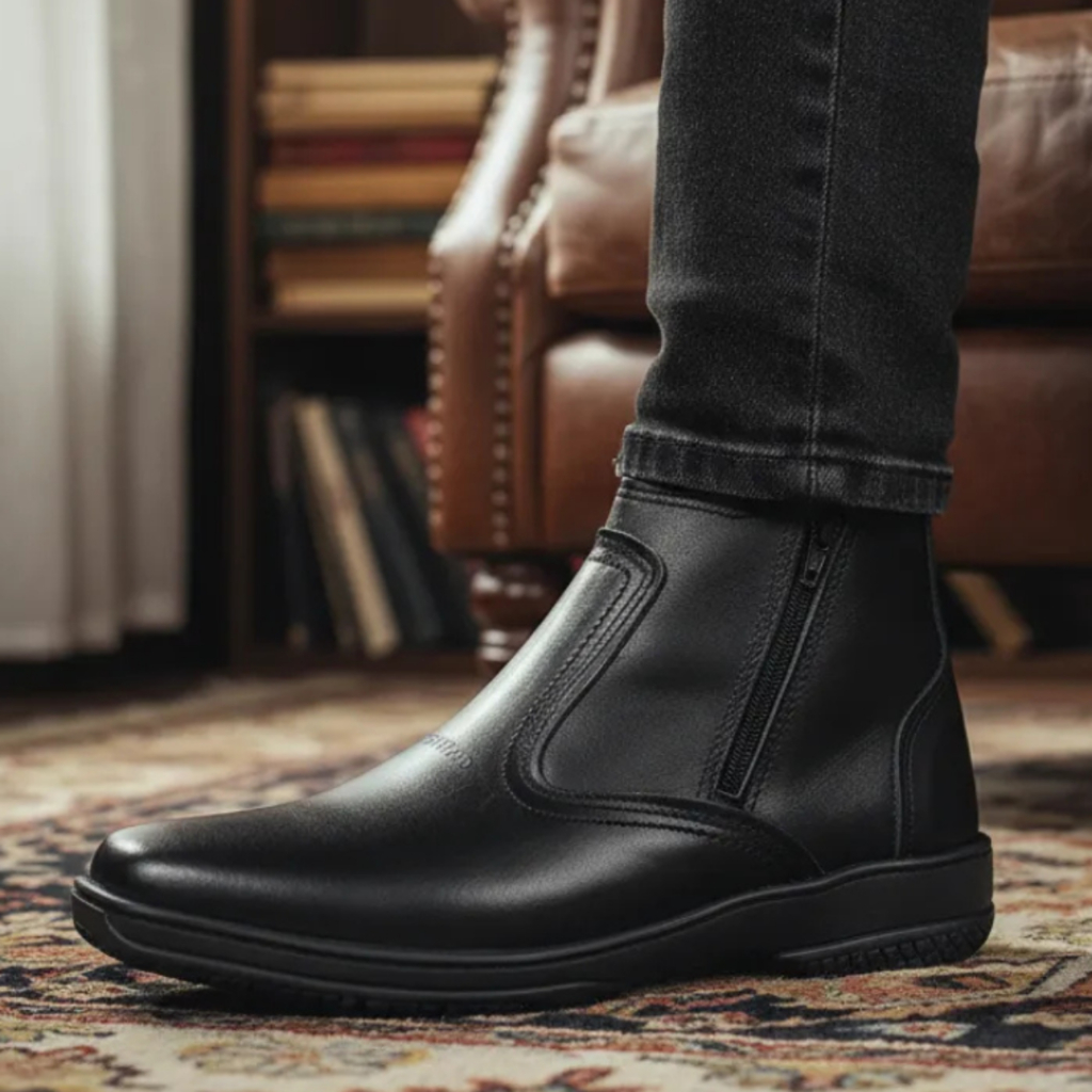 Bota Country Casual Social Cor Preta Botina Com Ziper dois Lados Botinha em Couro Reforçada 2220