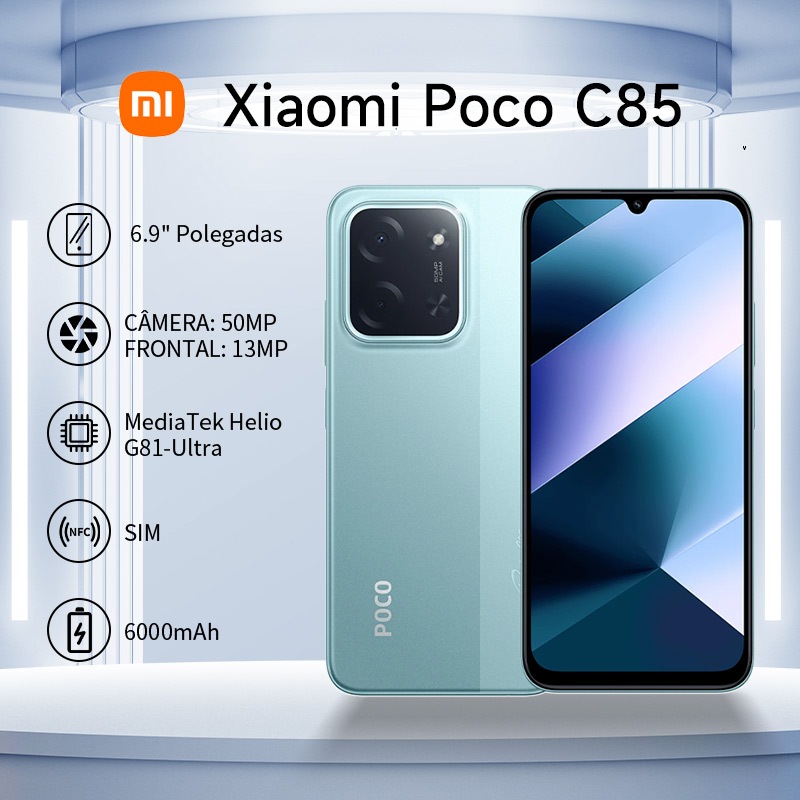 Celular Xiaomi Poco C85 4G 256GB/128GB Versão Global NFC Dual Sim Câmera 50MP Bateria 6000mAh NOVO