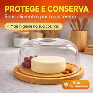 Porta Queijo Bambu com Tampa Acrílico Para Frios e Manteigueira Queijeira Multiuso Conserva em Oferta na Shopee