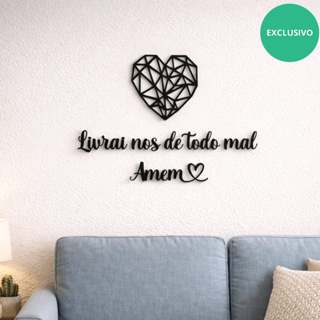Frase de Parede Livrai-nos de Todo Mal Amém com Coração MDF Decorativo de Cabeceira sala Quarto Religioso em Oferta na Shopee