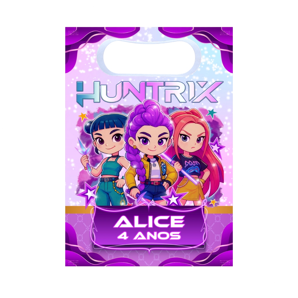 Sacolinhas Surpresa Guerreiras do K-Pop Personalizada Lembrancinha para festa com nome e idade Huntrix Demon Hunters
