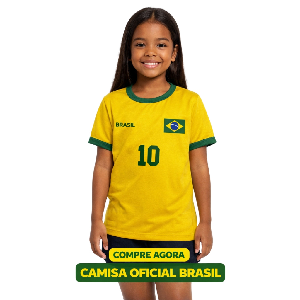 Camiseta Infantil do Brasil de Algodão Feminina Tamanho do 2 ao 8 Anos
