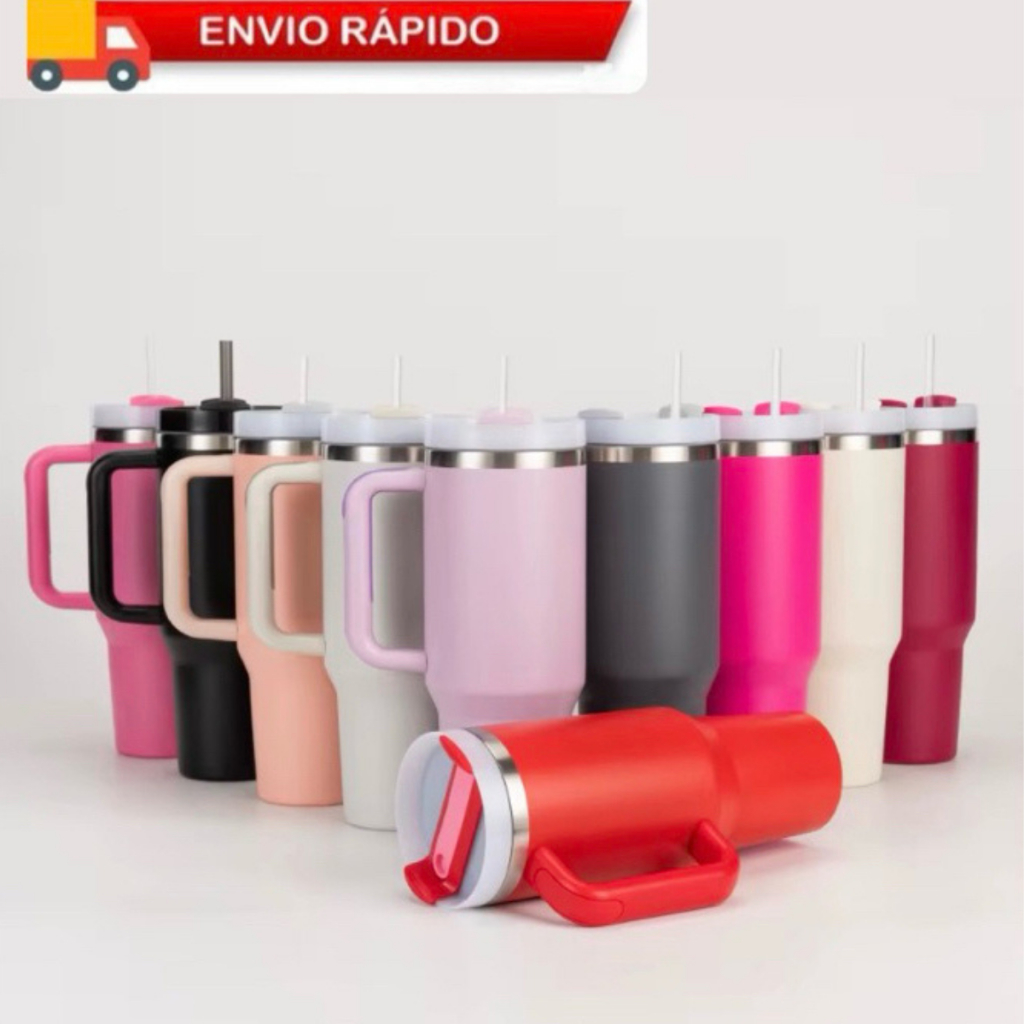Copo Térmico 1200ml com 2 Canudos Ferro e Plástico Tampa Hermética Anti Vazamento de Aço Inoxidável