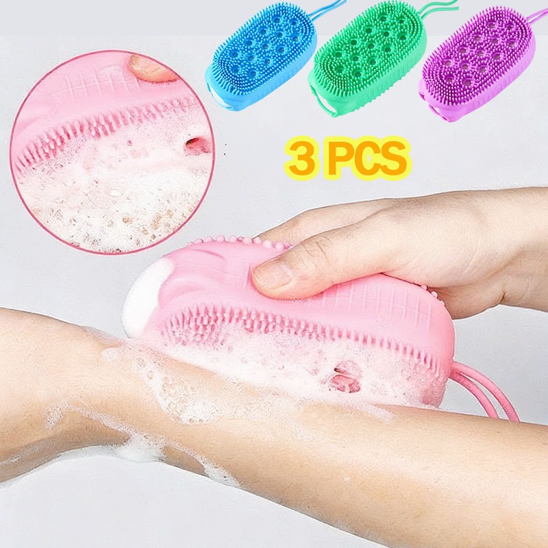 Esponja Bucha de Silicone com porta sabão Líquido Escova para Banho Esfoliação Limpeza sujeira-bem Macia