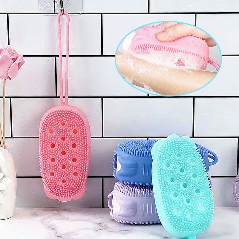 Escova de Banho Silicone Macia Com Esponja para Banho Esfoliação Limpeza - Esponja Bucha de silicone com porta sabão