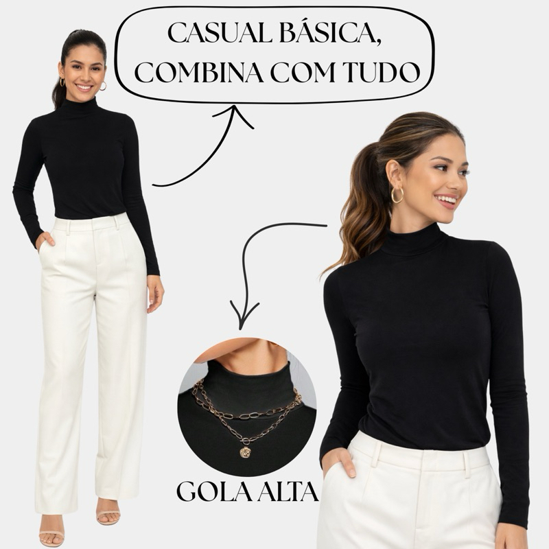 Blusa Cacharrel Manga Longa Feminina Modal Confortável Inverno Comprida Viscolycra Outono Básico Básica Elegante Estilo