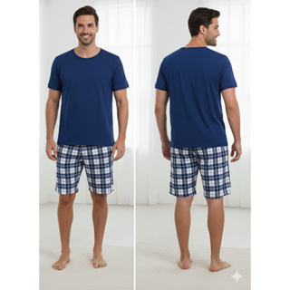 Conjunto Pijama Adulto Masculino Curto Básico Xadrez Liso Verão em Oferta na Shopee
