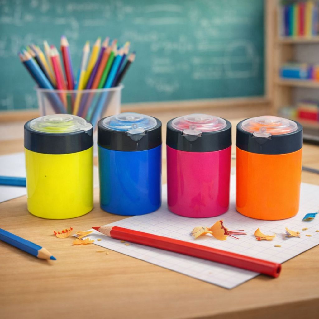 12 Apontador 2 furos Neon Duplo Mini Cestinha Escolar Atacado Volta as Aulas Cestinha Depósito Neon