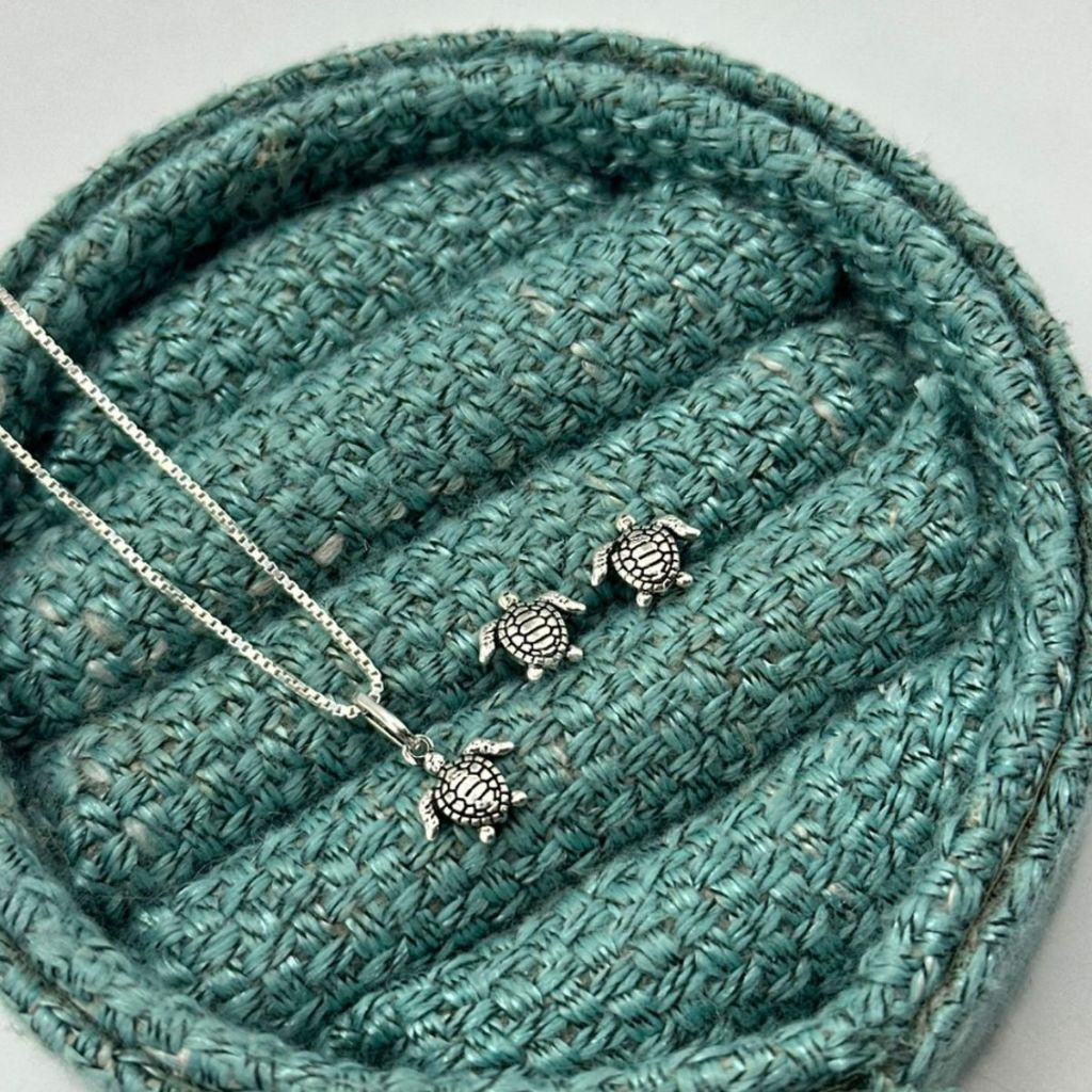 Conjunto Brinco e Colar Tartaruga Prata 925 Bali