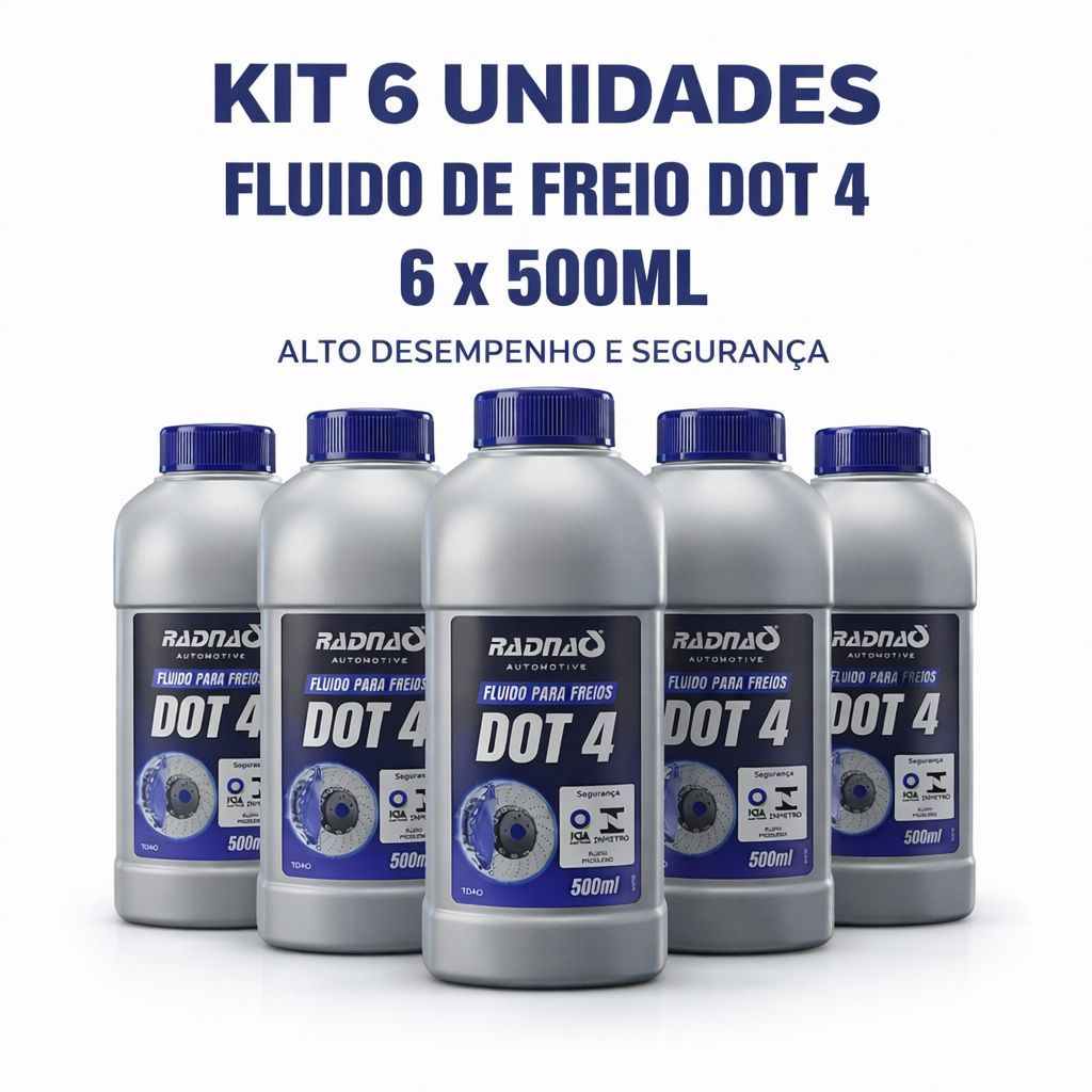 Kit 6 Uni Dot 4 Fluido De Freio 500 Ml Para Abs Freio A Disco E Tambor Radnaq Automotivo