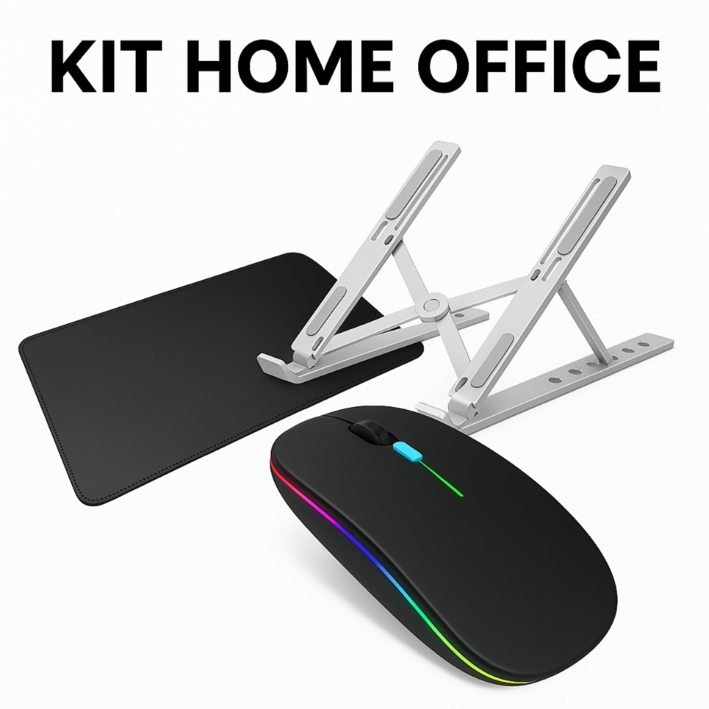 Kit Home Office Mouse Sem Fio Recarregavel Suporte Para Notebook Regulável Aluminio Mouse Pad Grande em Oferta na Shopee