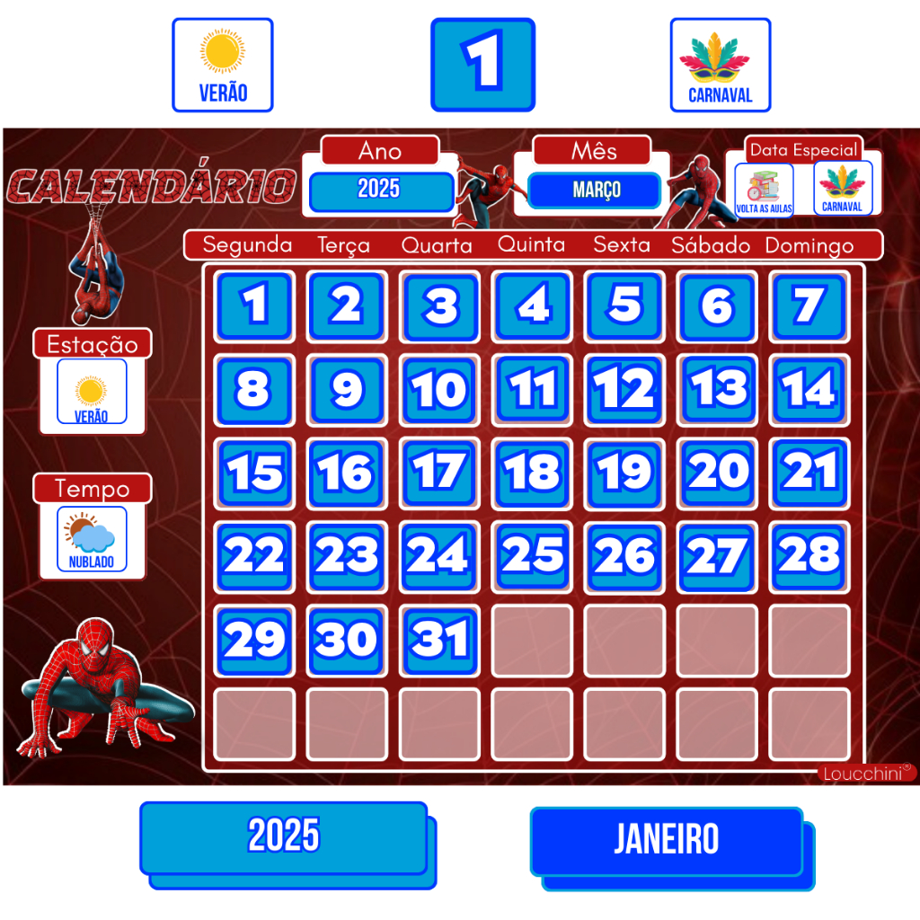 Calendário Infantil Magnético Educativo Completo com Aprendizado Diário e Interação Homem Aranha