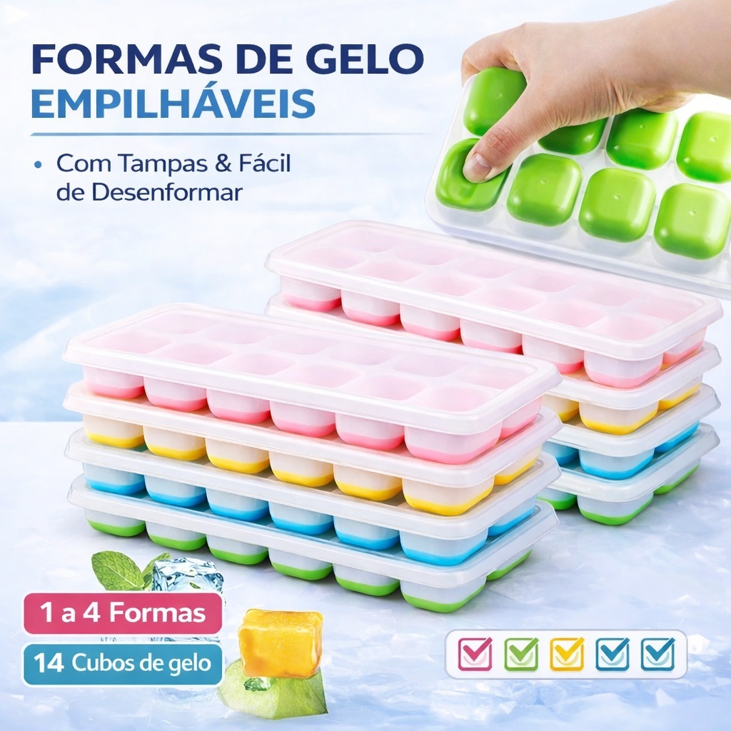 Kit 1 a 4 Forma de Gelo Silicone BPA Free Flexível Cubos 14un Comida Frutas Papinha Bebê Alimento em Oferta na Shopee