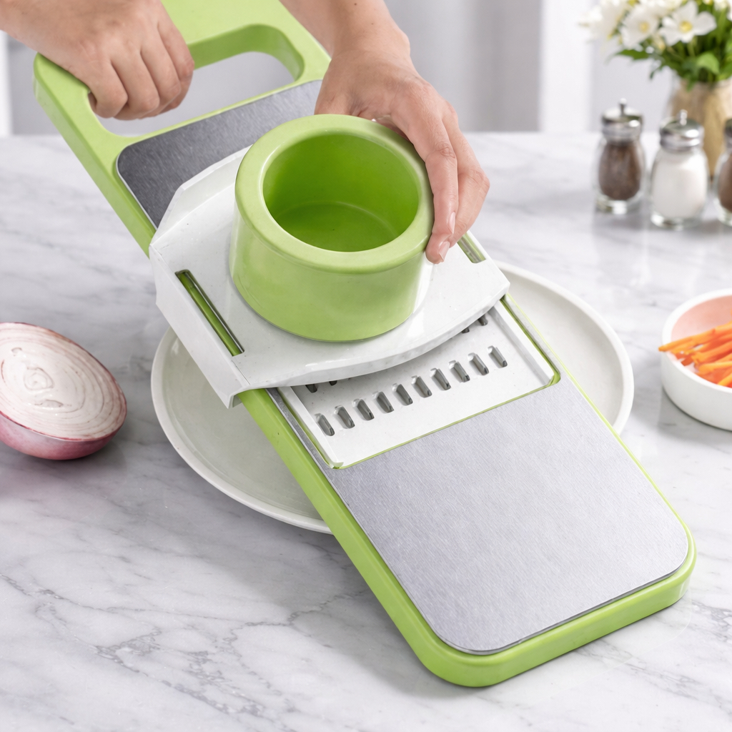 Conjunto Fatiador Ralador Mandoline Inoxidável 5 Em 1 Picador De Legumes + Descascador