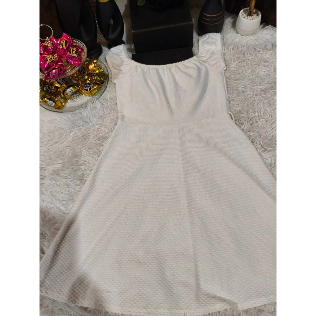 Vestido Juvenil Feminino, Modelo Manga Curta, Ciganinha Gorgurinho Branco, Tam: 14- P, Marca: Dmbauer