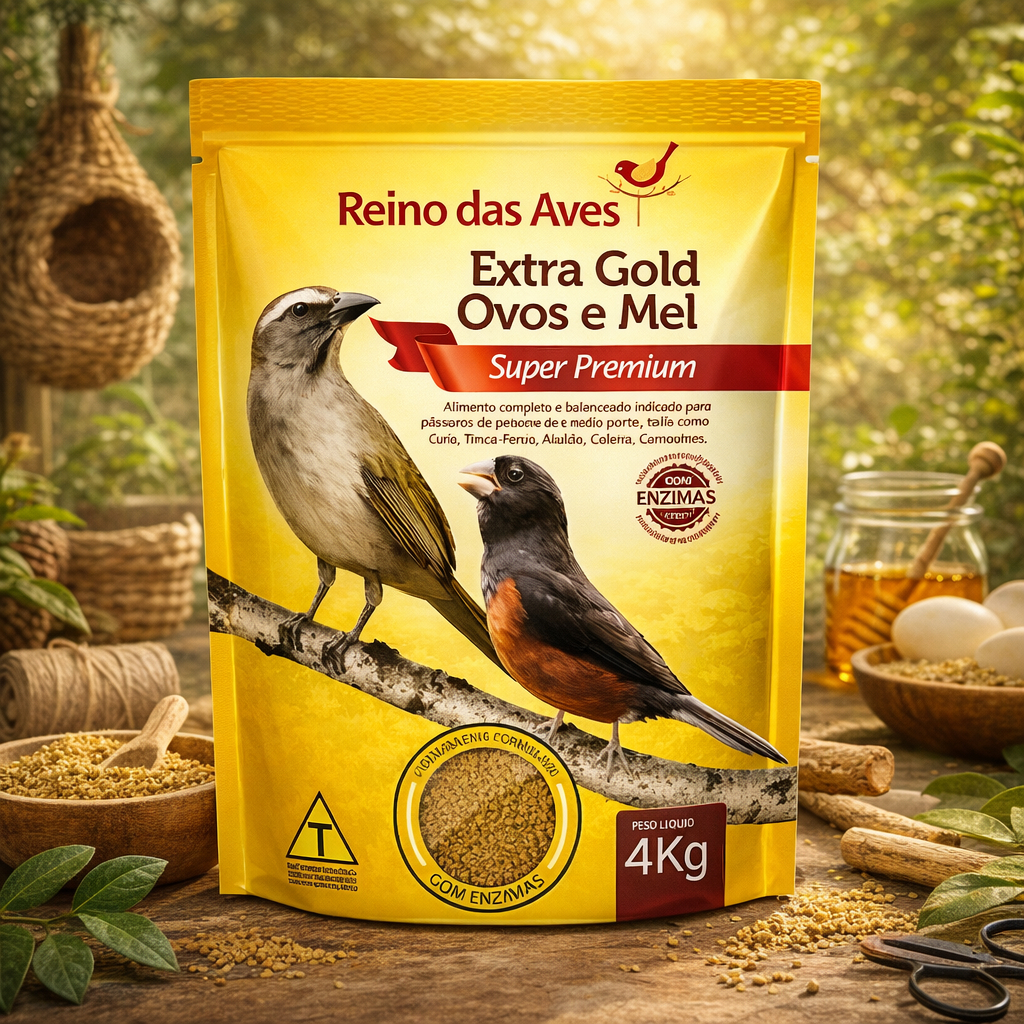 Ração Passáros Pequeno Médio Porte Extra Gold Ovos E Mel 4kg Super Premium 500g  Completo Dia Dia Promoção