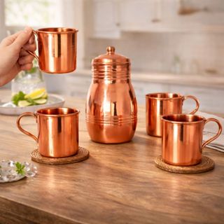 Moringa de Cobre Puro com 4 canecas 350ml em Oferta na Shopee