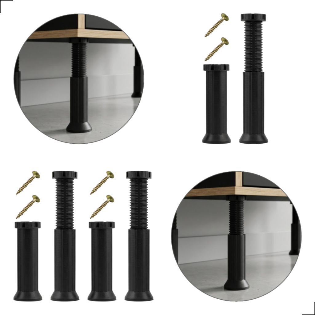Kit 6 Pé Preto 13 A 20cm Regulável Armário Balcão Móveis Pia