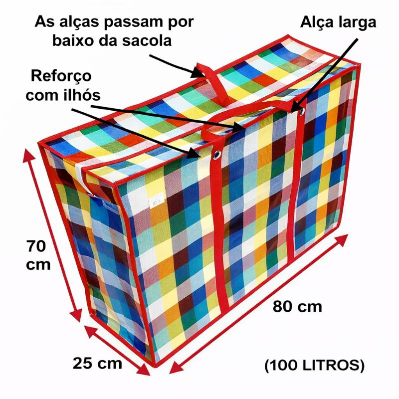 Kit 2 Sacola Sacolão Sacoleira Paraguai Bolsa Viagem GG Com Ziper 80x70cm