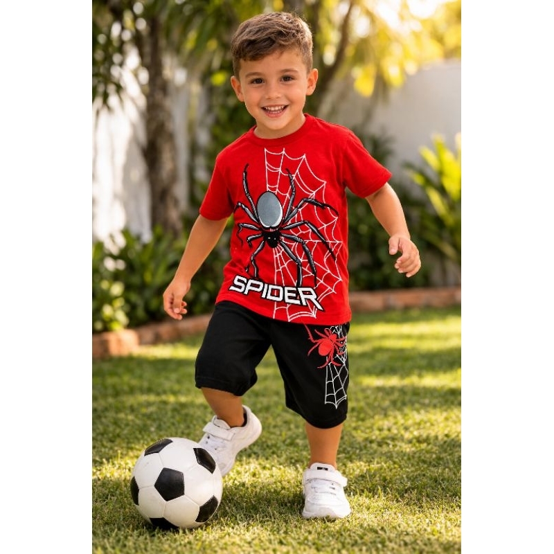 Conjunto Estampado Manga Curta Infantil de Menino Malha 100% Algodão